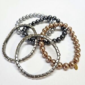 VINTAGE RMN ROMAN & SUNSTONE Multi-Tone Bead & Rhinestone Stretch Bracelet Set